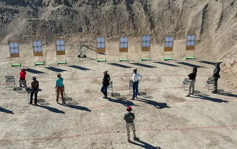 Overhead view of a class on the firing line